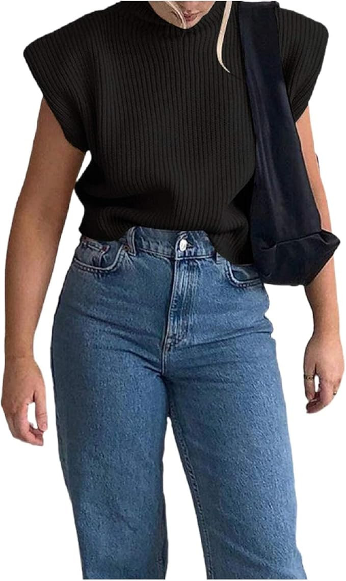 Luckinbaby Casual Women’s Knit Sweater Vest Turtleneck Sleeveless Knitted Tank Tops Shoulder Pa... | Amazon (US)