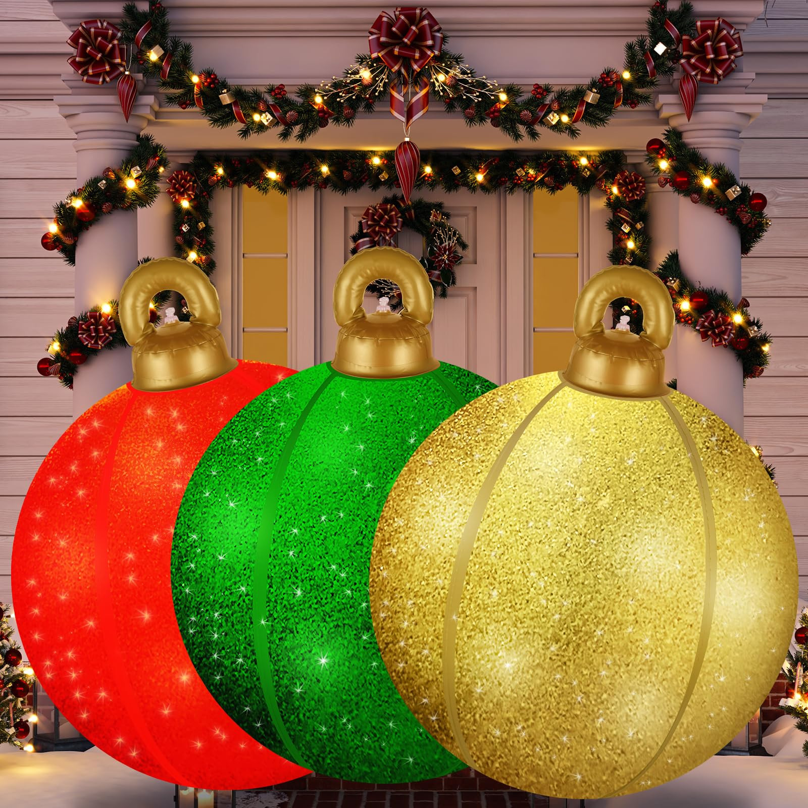 [Glitter] Inflatable Ornaments Balls Outdoor 3Pcs - 24 Inch Large Inflatable Christmas Ornaments,... | Amazon (US)