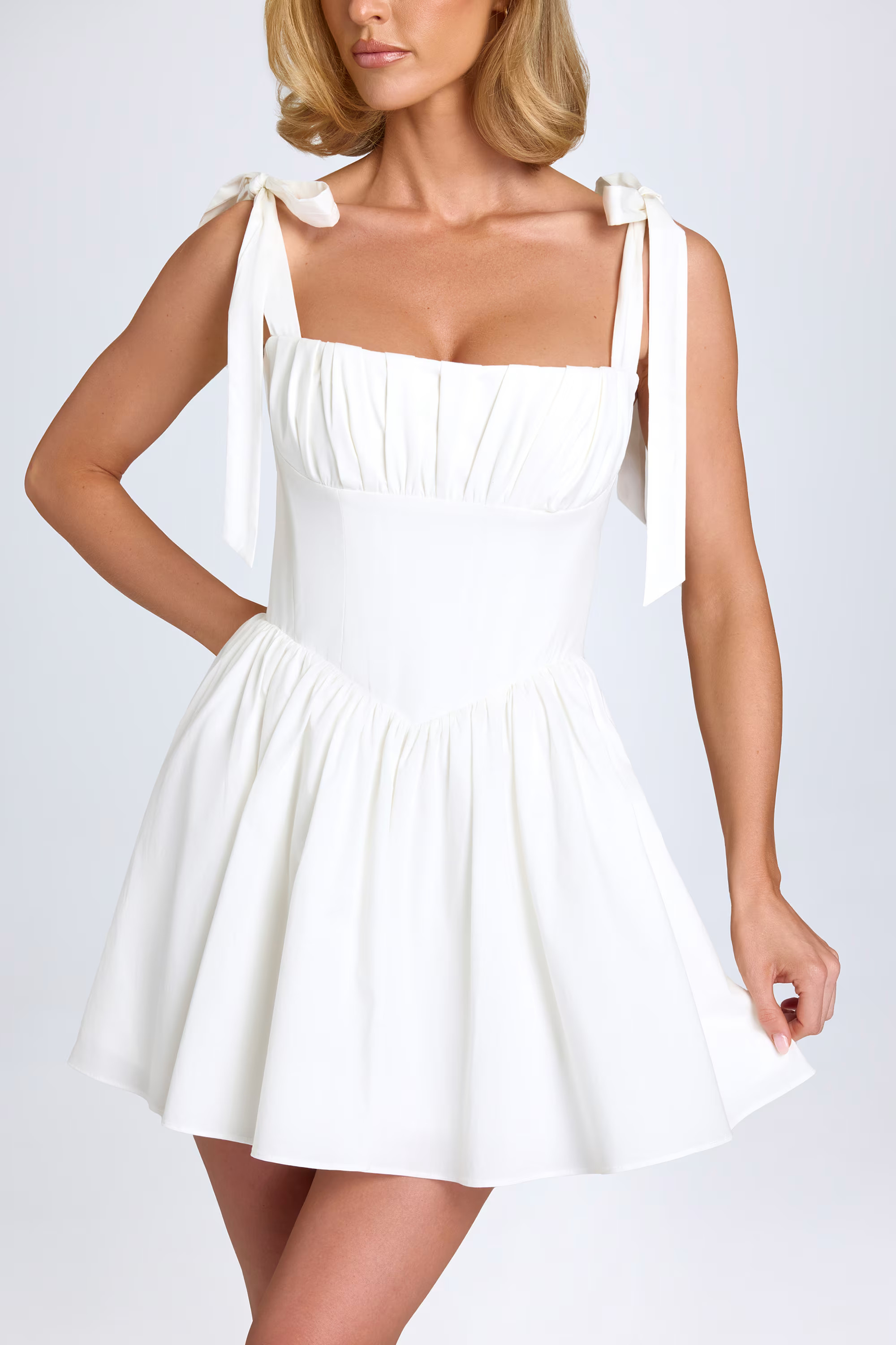 Ruched Corset Mini Dress in White | Oh Polly