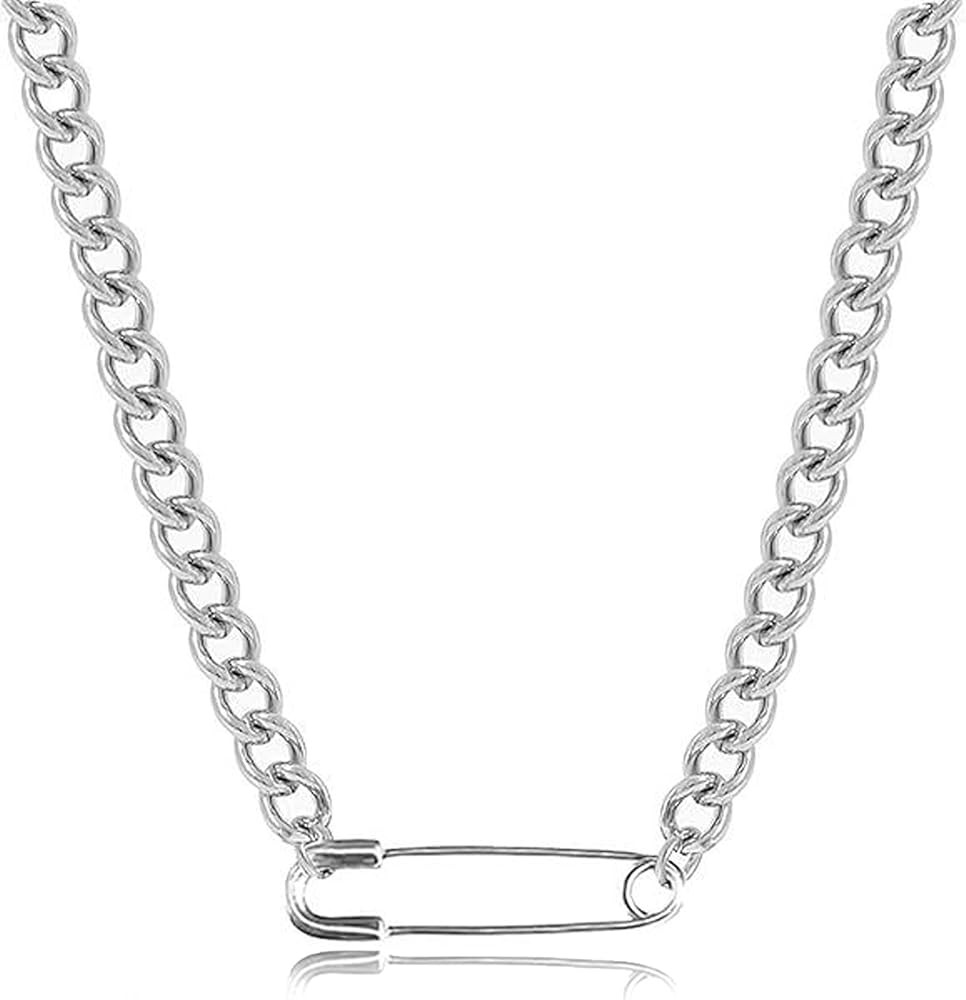 Safety Pin Necklace for Women Mens Silver Chain Saftey Pin Personalized Necklace Cute Dainty Girl... | Amazon (US)