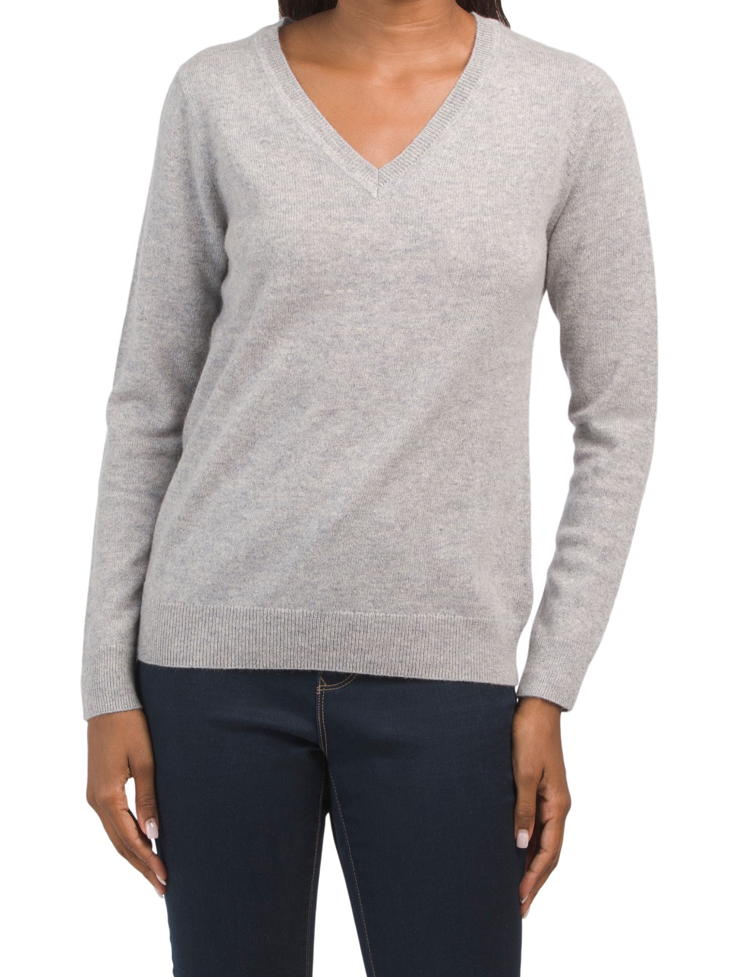 Cashmere V-neck Sweater With Ribbed Trim | TJ Maxx