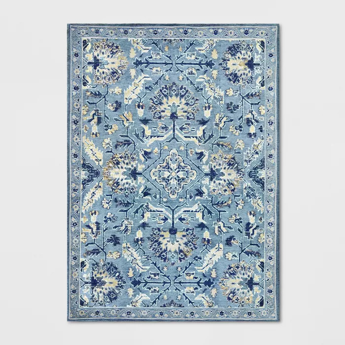 7'x10' Duffield Chenille Tapestry Persian Floral Woven Area Rug Blue - Threshold™ | Target
