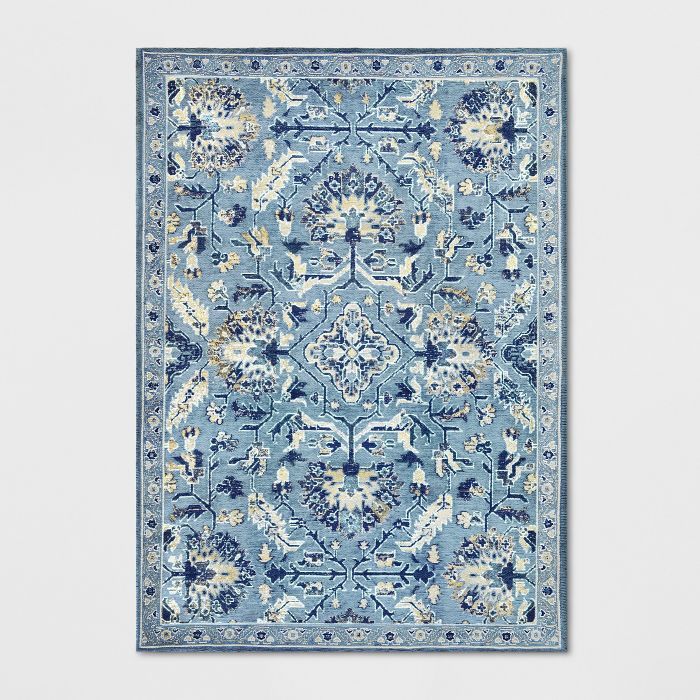 7&#39;x10&#39; Duffield Chenille Tapestry Persian Floral Woven Area Rug Blue - Threshold&#8482; | Target