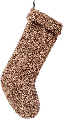 Creative Co-Op 21" H Bouclé Fabric Stocking, Brown Textiles, Multi | Amazon (US)