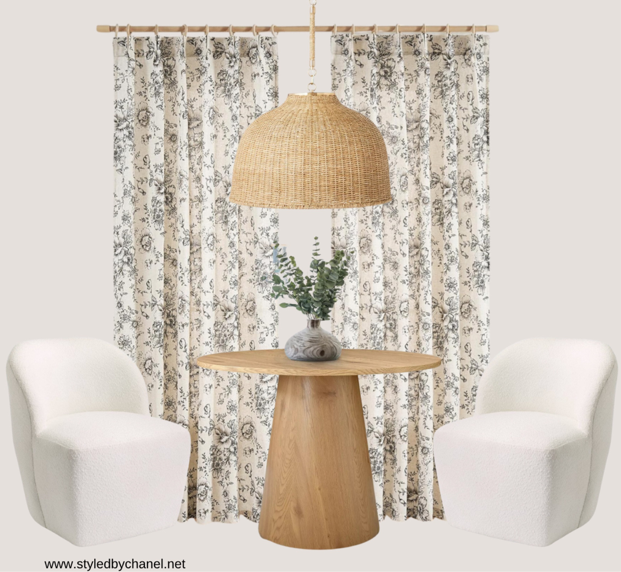 Furnishing and designing this cute little nook tucked inside a dorm window, alcove area. Hurry and shop this look while some items are currently marked down. 

This inviting corner features two white armchairs flanking a round wooden table. The woven pendant light adds warmth, and the floral-patterned curtain completes the look. The perfect place for reading, playing games, or working from home. How would you use this cozy nook?”

#LTKHome #LTKSummerSales #LTKxNSale