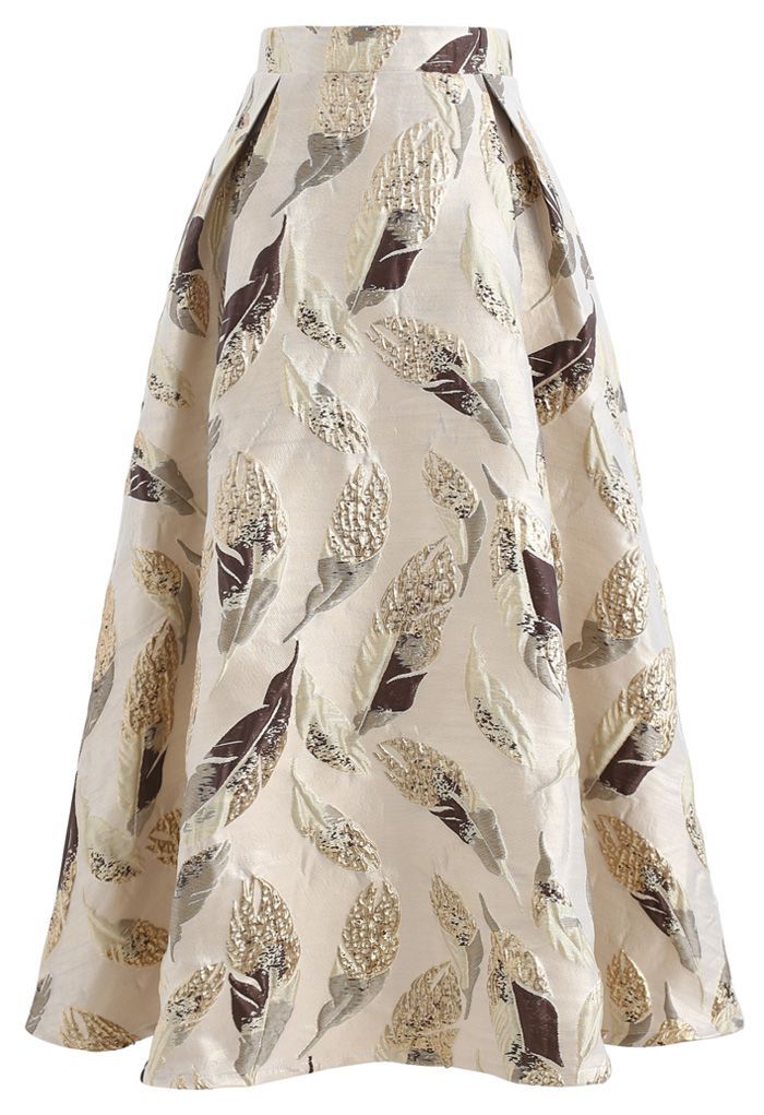 Golden Leaves Jacquard Midi Skirt | Chicwish