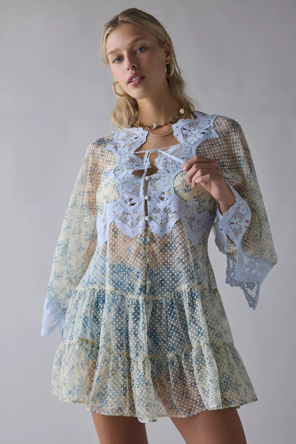 Kimchi Blue Waiting For You Sheer Long Sleeve Mini Dress | Urban Outfitters (US and RoW)