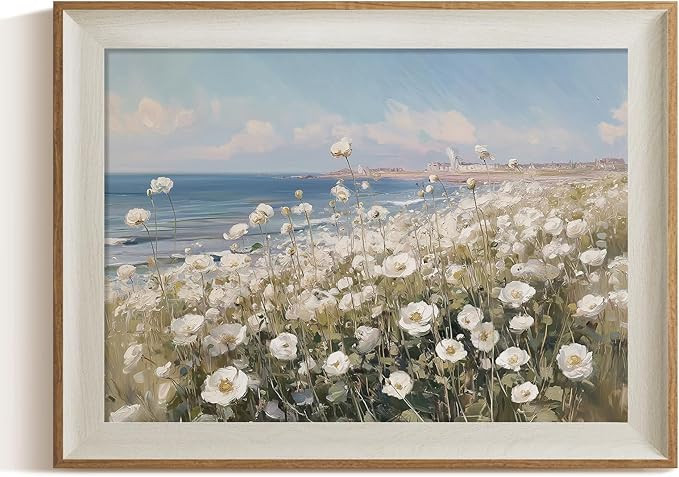 ARPEOTCY Framed Canvas Wall Art, 12x16 Inch Wildflower Coastal Landscape Print, Vintage Floral Se... | Amazon (US)