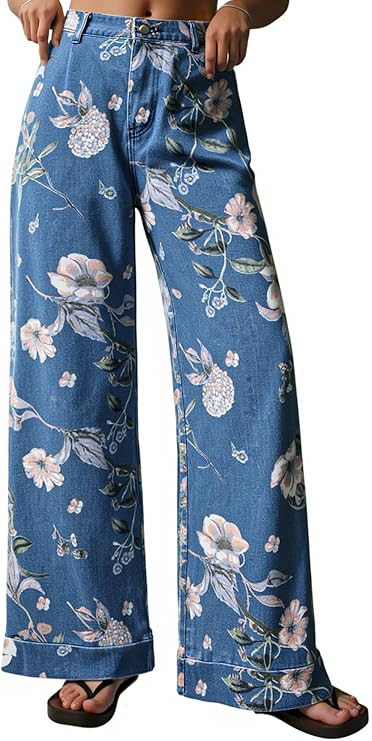 Cicy Bell Women's Floral Baggy Wide Leg Jeans Casual High Waisted Boyfriend Vintage Boho Denim Pa... | Amazon (US)
