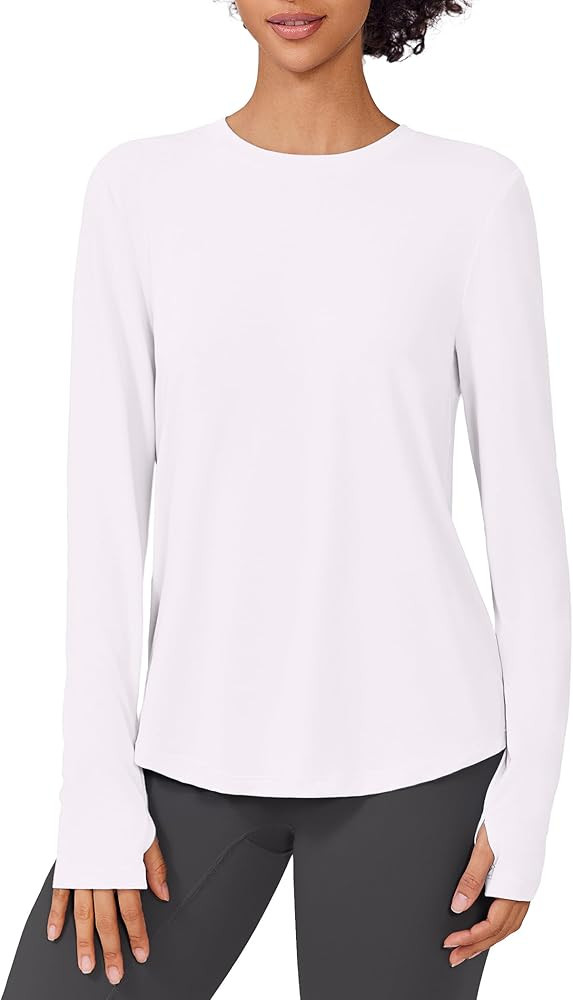 PINSPARK Soft Long Sleeve Workout Tops for Women Thumb Holes UV Sun Protection Quick Dry Golf Run... | Amazon (US)