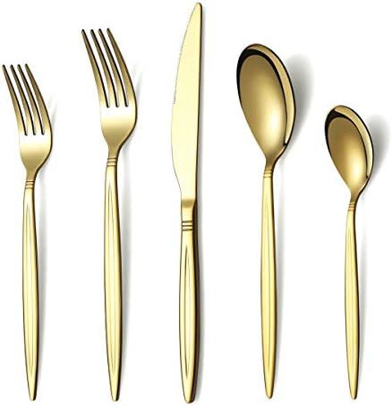 HOMQUEN Gold Silverware Set 20 Pieces, Stainless Steel Golden Flatware Set, Titanium Plating Gold... | Amazon (US)