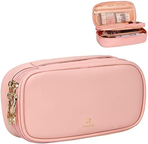 Relavel Makeup Bag Small Travel Cosmetic Bag for Women Girls Makeup Brushes Bag Portable 2 Layer ... | Amazon (US)