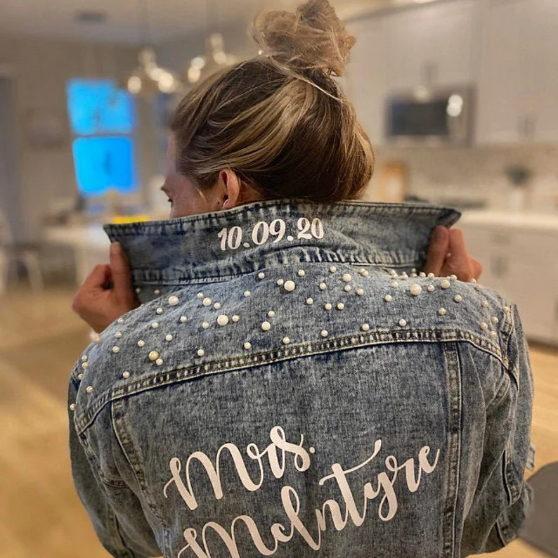 Custom Pearl Denim Jacket Future Mrs, Customized jacket, Jacket customized under collar, Wedding ... | Etsy (US)
