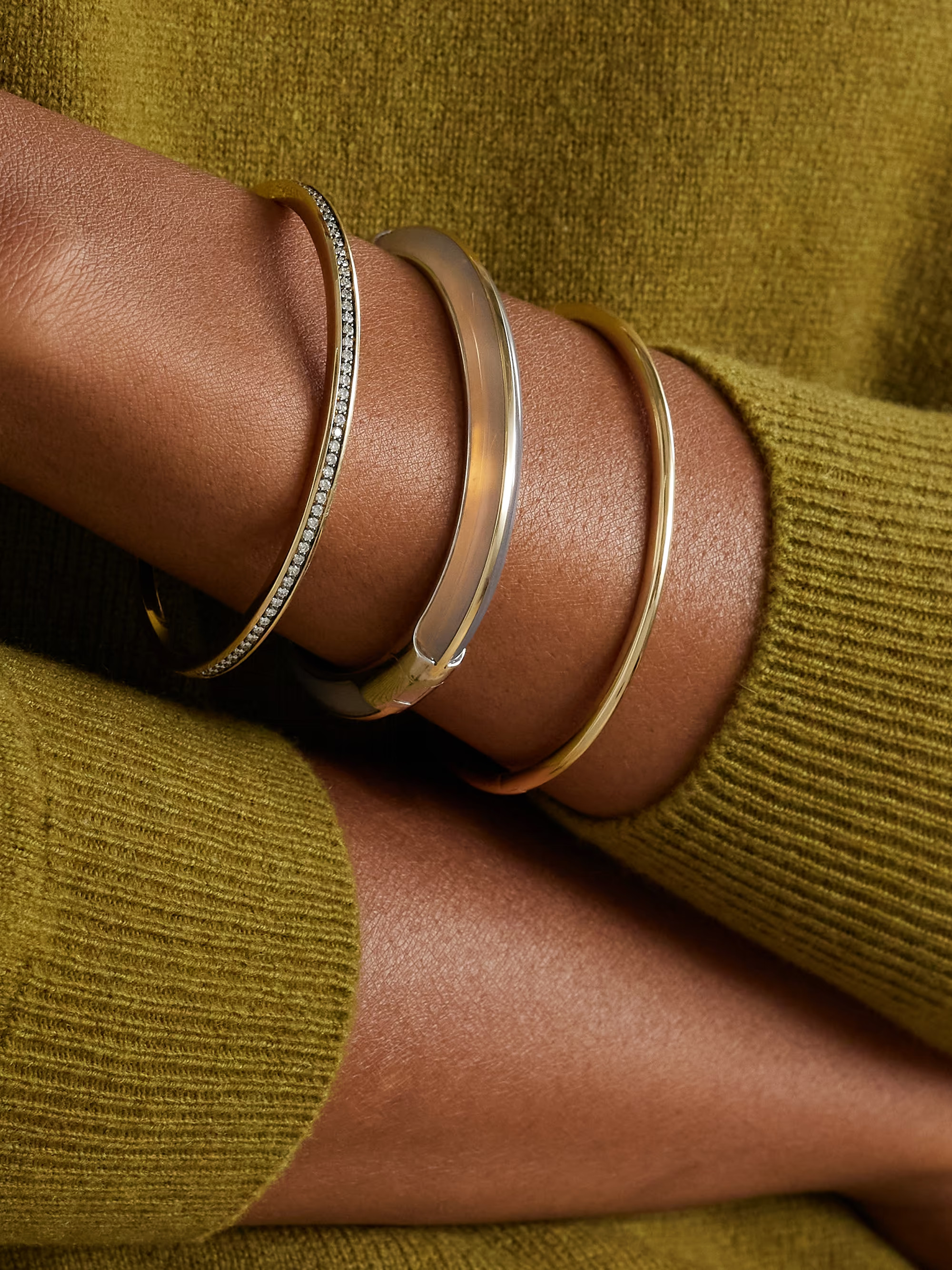 Classic Stack set of three 14-karat recycled gold, sterling silver, diamond and agate bracelets | NET-A-PORTER (UK & EU)