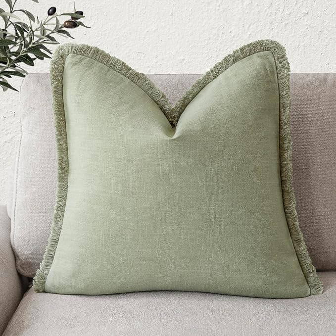 Foindtower Decorative Linen Fringe Throw Pillow Covers Cozy Boho Farmhouse Cushion Cover with Tas... | Amazon (US)