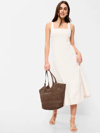 Fit & Flare Sleeveless Denim Midi Dress | Old Navy (CA)