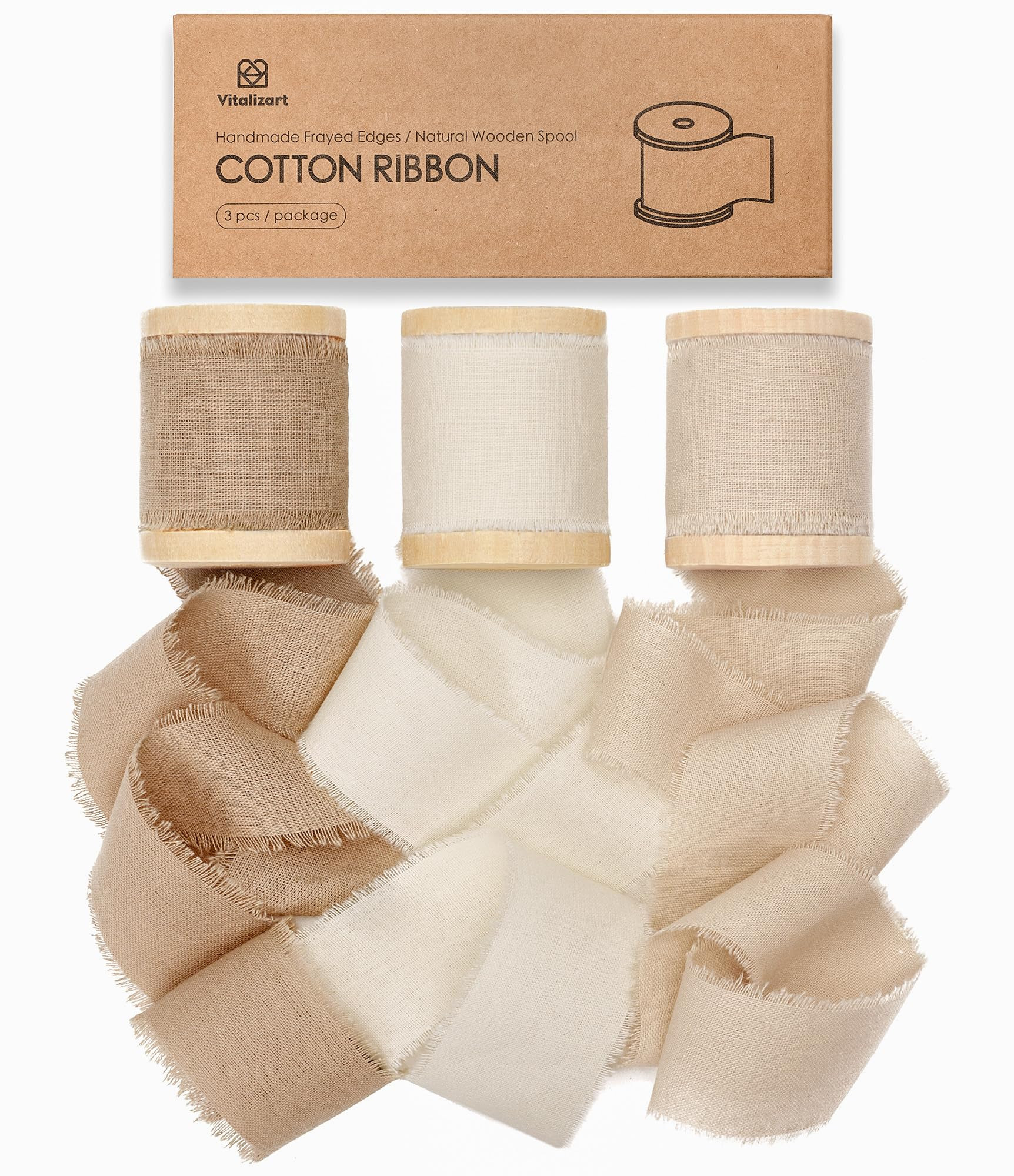 Vitalizart 100% Cotton Ribbon 1-1/2" x 15 Yd Nude Beige Cream Handmade Frayed Fringe Fabric Ribbo... | Amazon (US)