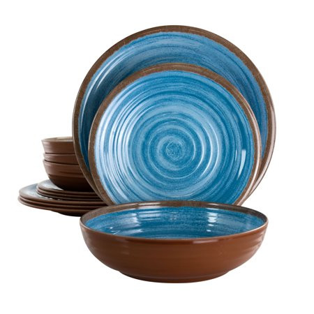 Elama Rippled Tides 12 Piece Lightweight Melamine Dinnerware Set in Blue | Walmart (US)