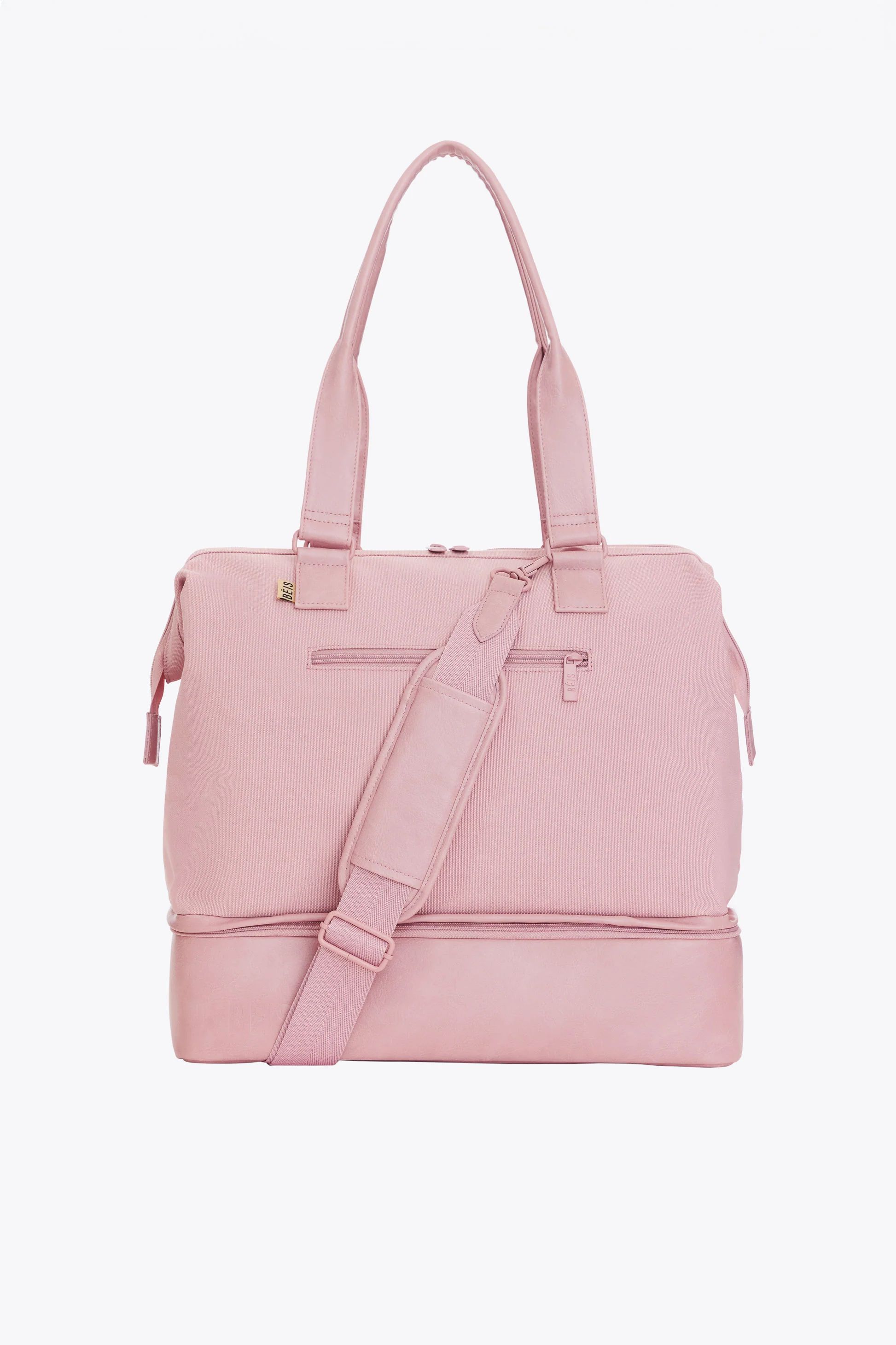 BÉIS 'The Convertible Mini Weekender' in Atlas Pink - Pink Small Weekend Bag & Travel Bag | BÉIS Travel