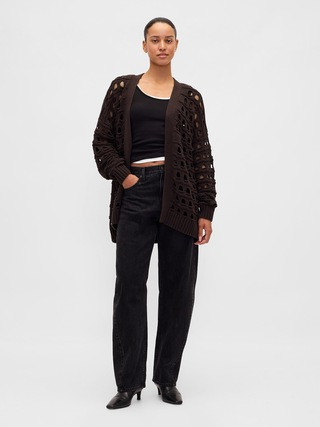 100% Cotton Oversized Cutout Pointelle Cardigan | Gap (US)