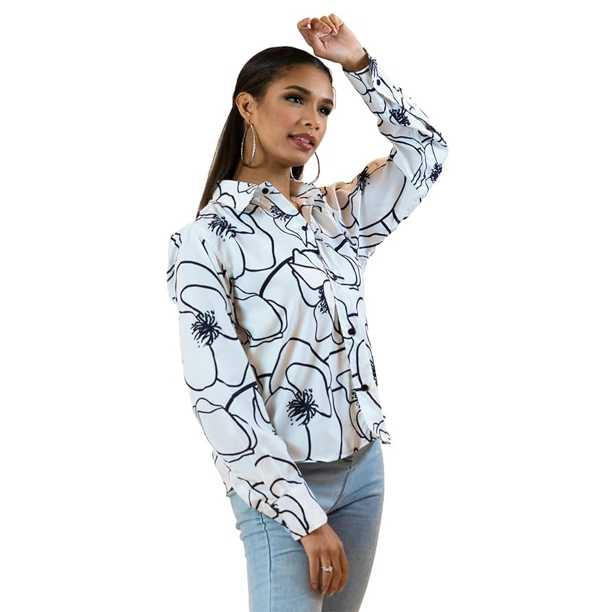 Black and White Striped Shirt Women - Abstract Linen Button Up Shirts for Women - Collar Blouses ... | Amazon (US)