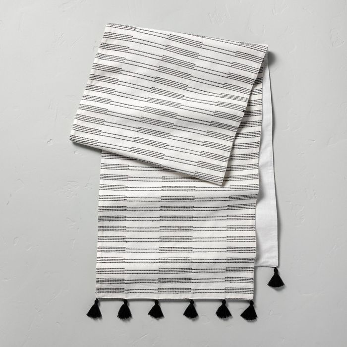 Broken Stripes Tassel Table Runner Black/Sour Cream - Hearth & Hand™ with Magnolia | Target