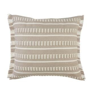 Dash Gray/White Square Striped Outdoor Throw Pillow with Fringe 2161A0084D9348 - The Home Depot | The Home Depot