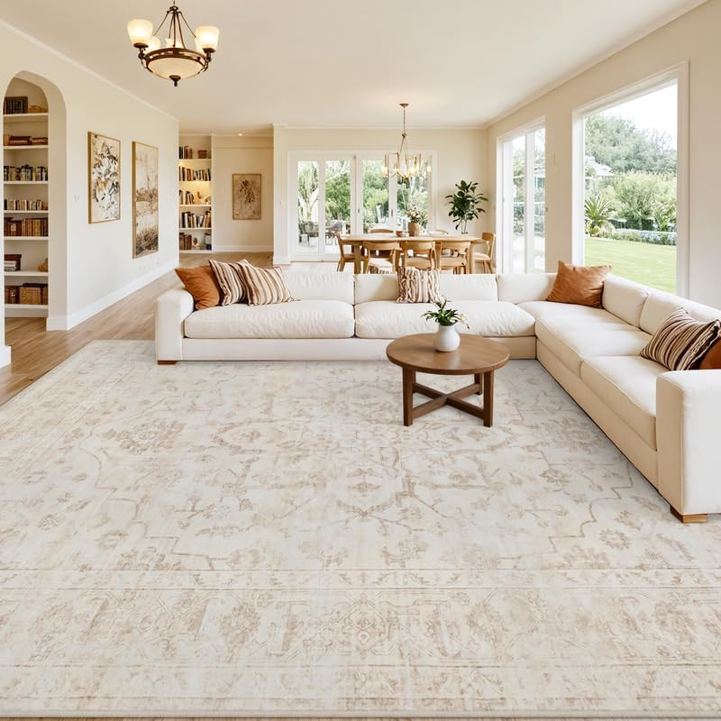 Area Rugs 9x12 Living Room: Vintage Boho Neutral Washable Rug Indoor Soft Large Area Rug Carpet f... | Amazon (US)