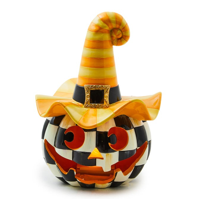 Illuminated Happy Jack Pumpkin with Yellow Hat | MacKenzie-Childs