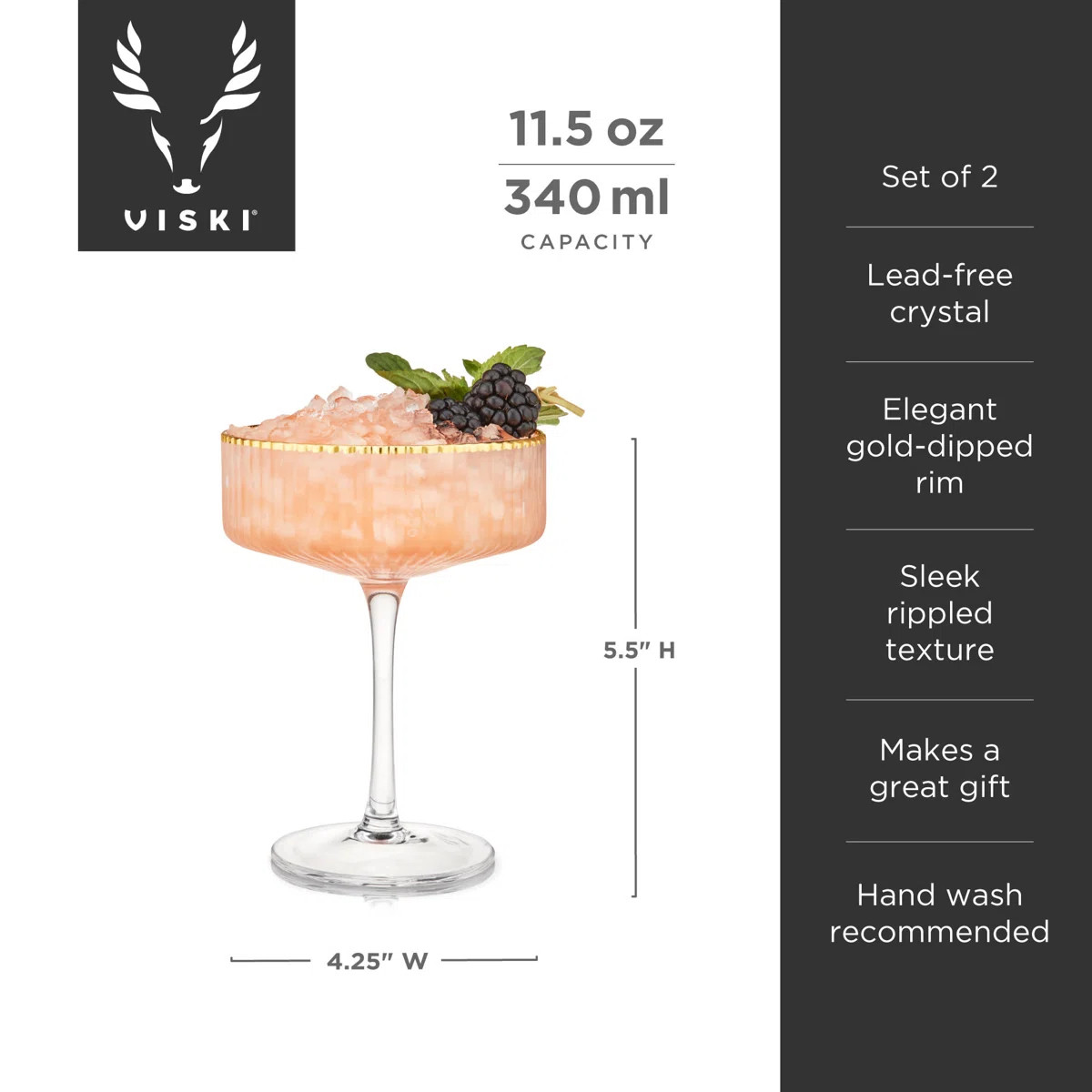 Viski Meridian Vintage Coupe Glasses, Art Deco Champagne Coupe Glassware, Gold Rimmed Stemmed Dri... | Wayfair North America