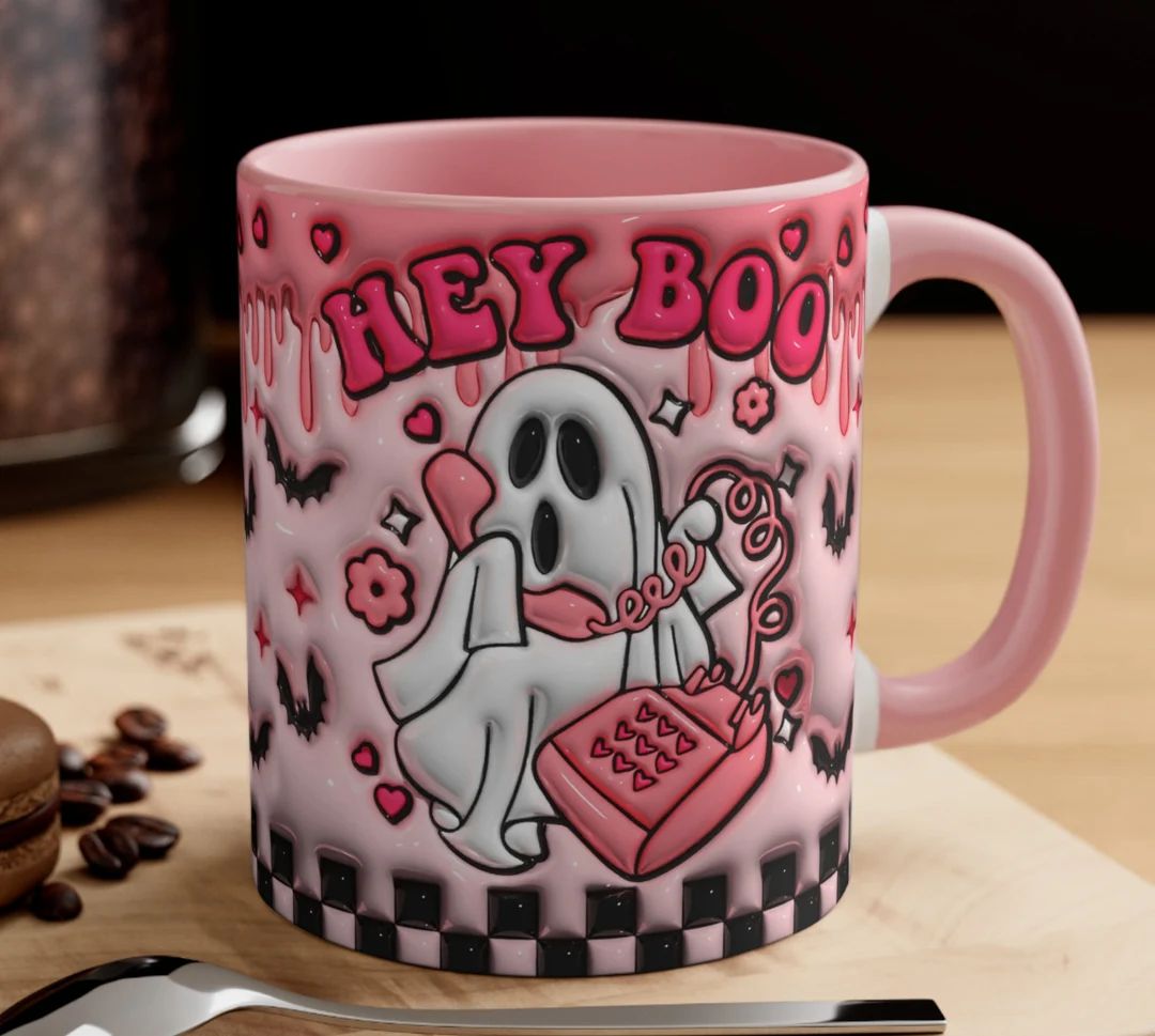 Hey Boo Ghost Halloween Coffee Mug, Halloween Mug, Pink Halloween Mug, Halloween Gift, Gift For H... | Etsy (US)