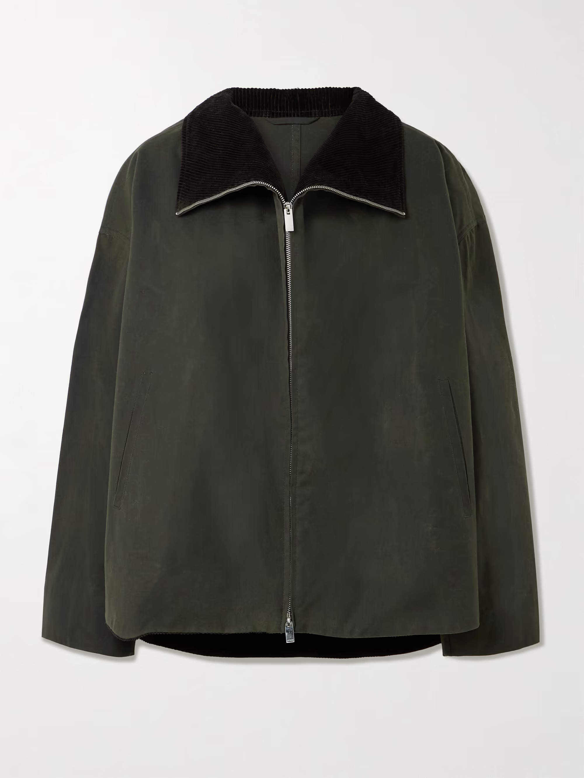 Corduroy-trimmed waxed organic cotton jacket | NET-A-PORTER (US)