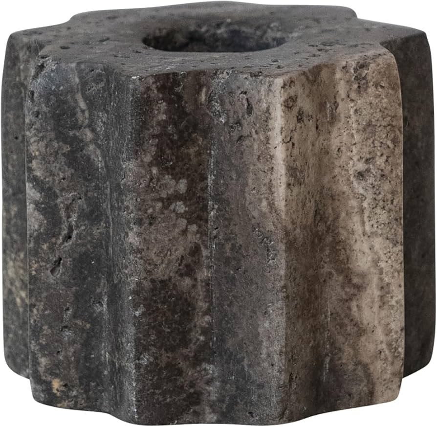 Bloomingville Carved Travertine Taper Holder, Grey | Amazon (US)