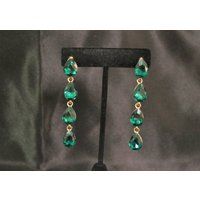 Emerald Green Earrings Drop Drops Rhinestone Teardrop Crystal Pageant Prom Earrings | Etsy (US)