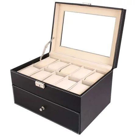 20 Compartments Watch Box Double-layers Wristwatch Holder Collection Display Leather Drawer Black Op | Walmart (US)