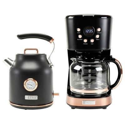 Haden Dorset 1.7 Liter Stainless Steel Electric Hot Water Kettle Bundled with 12 Cup Drip Coffee Maker Coffee Machine, Black & Copper | Target