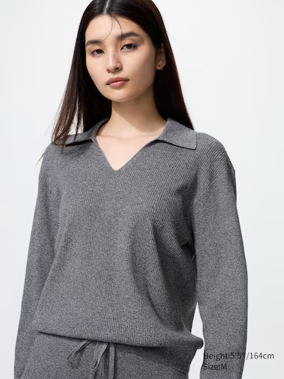 Washable Knitted Ribbed Polo Jumper | UNIQLO (UK)