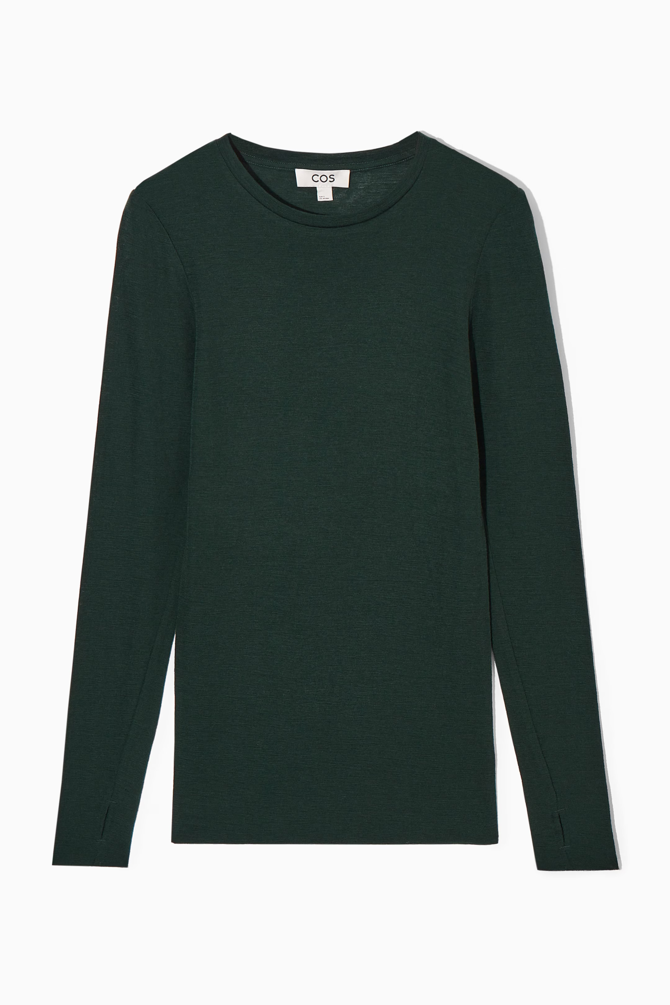 CREW-NECK MERINO WOOL TOP - DARK GREEN | COS | COS UK