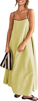 Shy Velvet Women's 2026 Summer Linen Maxi Dress Contrast Spaghetti Strap Dress Backless Casual Pa... | Amazon (US)