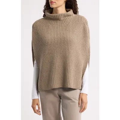 Eileen Fisher Cotton Blend Rib Poncho in Black at Nordstrom | Nordstrom