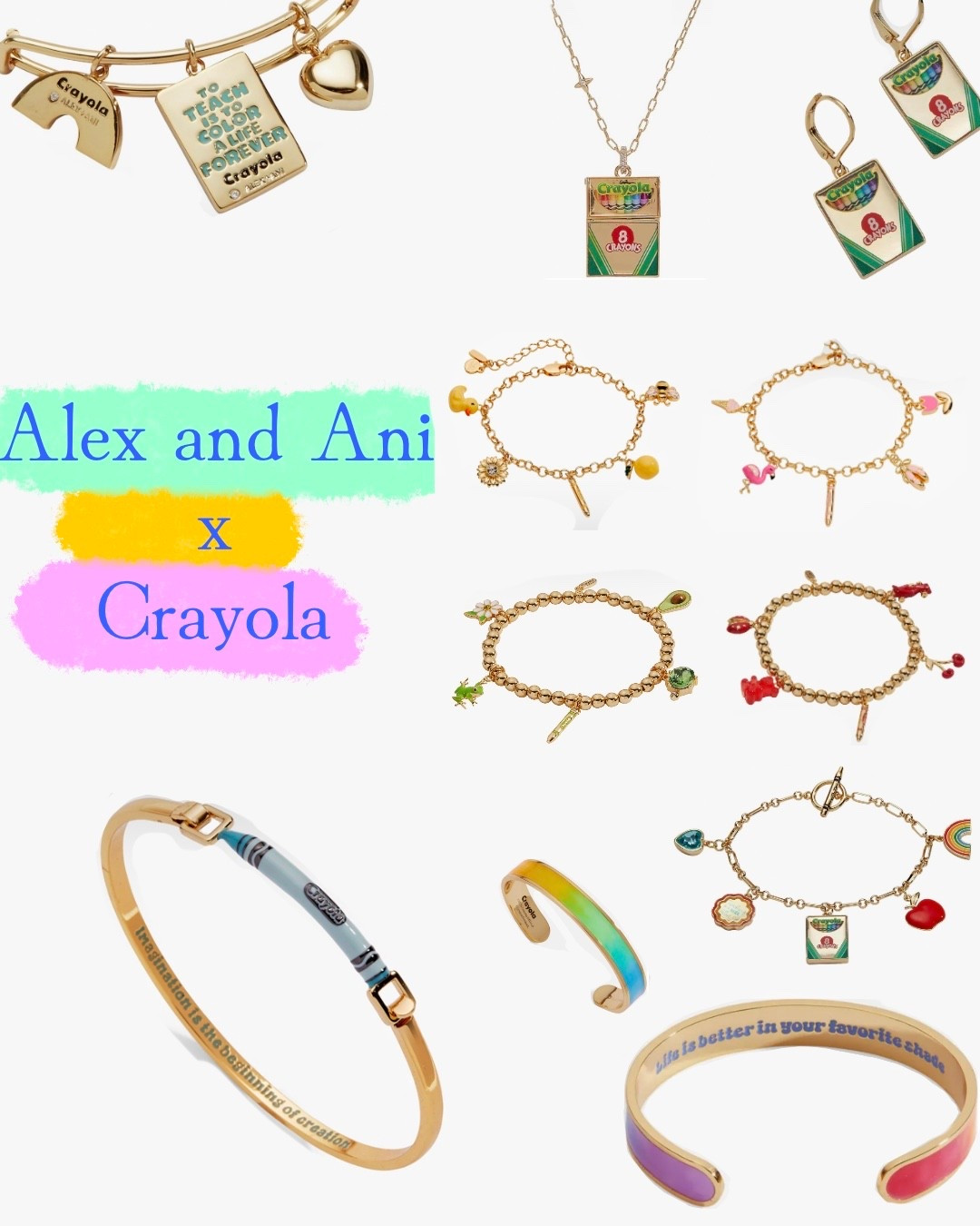 Alex and Ani x Crayola. Silver and gold options available. Earrings, necklace, and bracelets. 

#LTKMothersDay #LTKmomlife #LTKKids