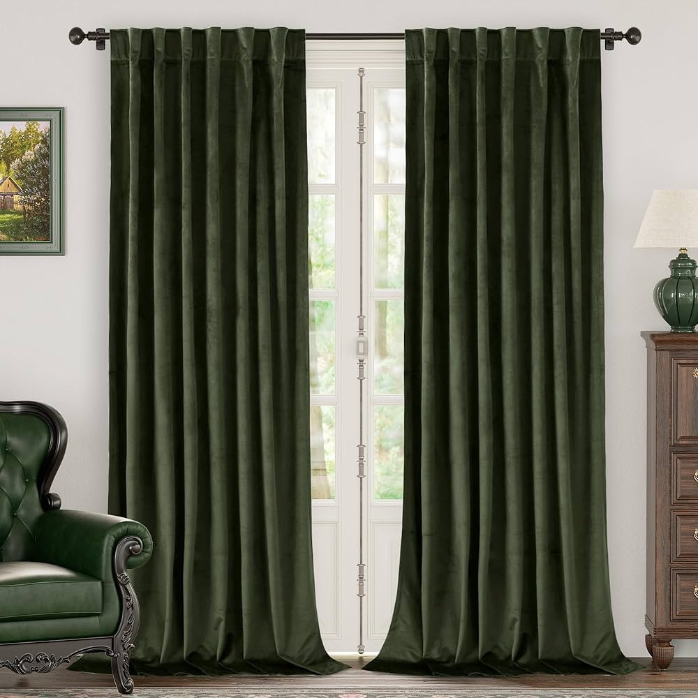 Amazon.com: BGment Olive Green Velvet Curtains 90 Inches for Living Room, Thermal Insulated Black... | Amazon (US)