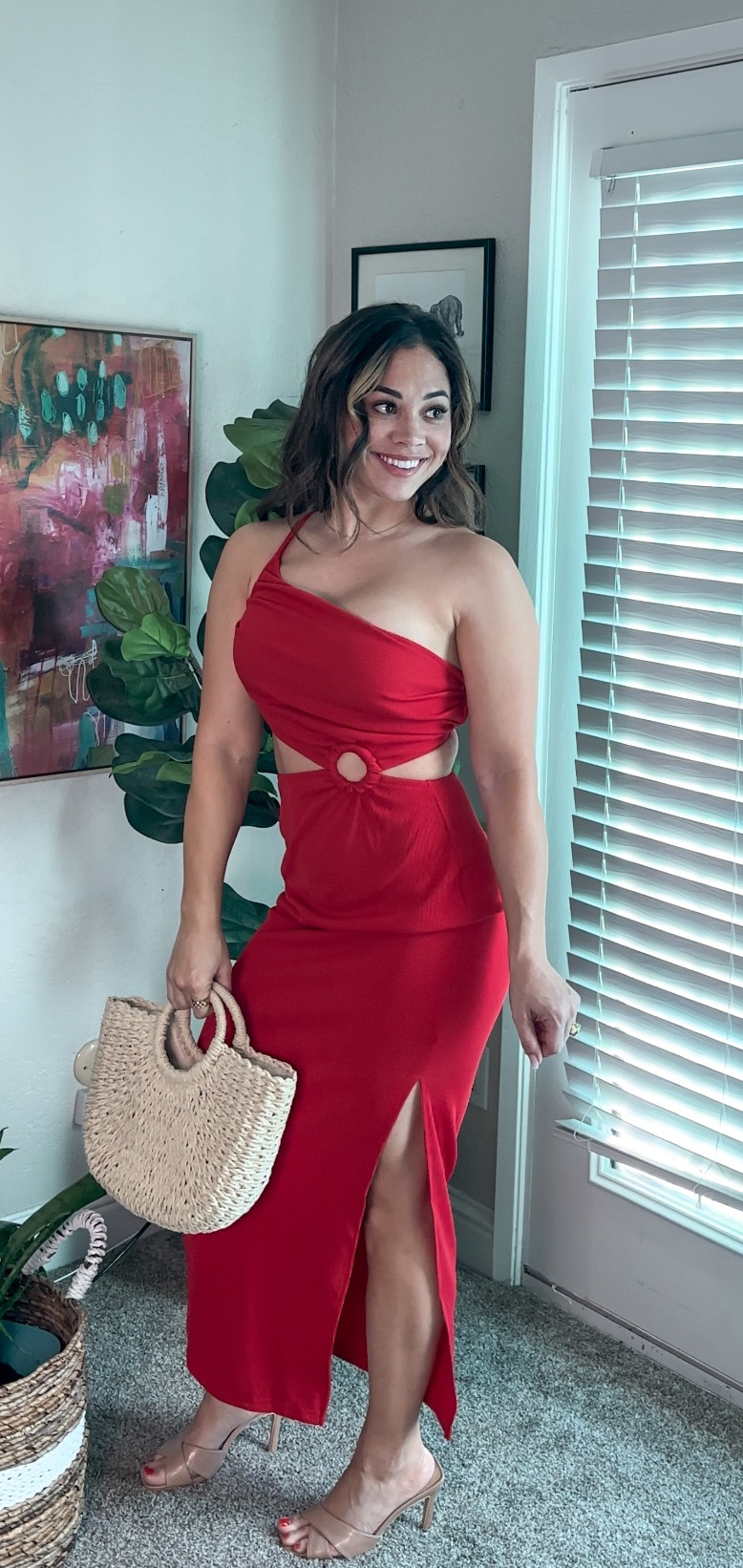 Found a spicy backless dress to wear to dinners on vacation. Comes in 8 colors. Paired with a straw style purse. #cocktaildress #vacationstyle 

#LTKtravel #LTKwedding
