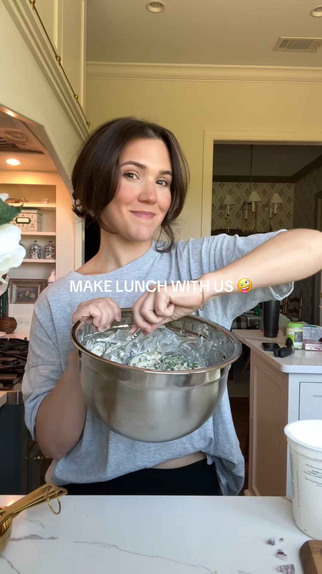 Recipe:

2-3 cans of tuna
5-6 little cucumbers
1/4 red onion
2 green onions
1/3 cup pickles (grillos!!)
handful of parsley 
1.5 tbsp mayo
1 tbsp Dijon mustard 
4 tbsp Greek yogurt (plain)
1/2 juice of lemon 
Salt & pepper