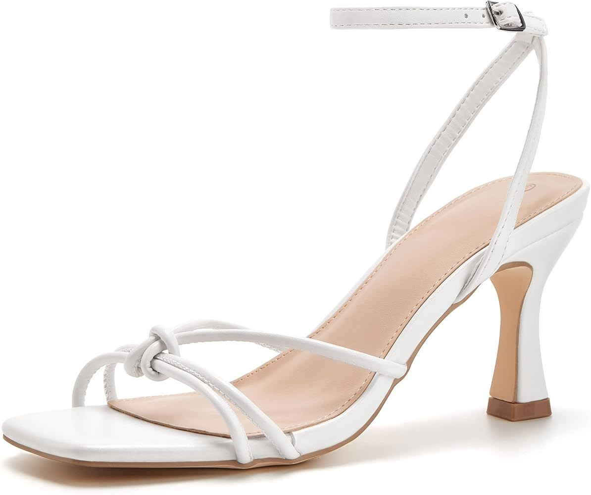 LAICIGO Women's Square Open Toe Heeled Sandals Stiletto Kitten Heel Ankle Buckle Strap Slingback ... | Amazon (US)