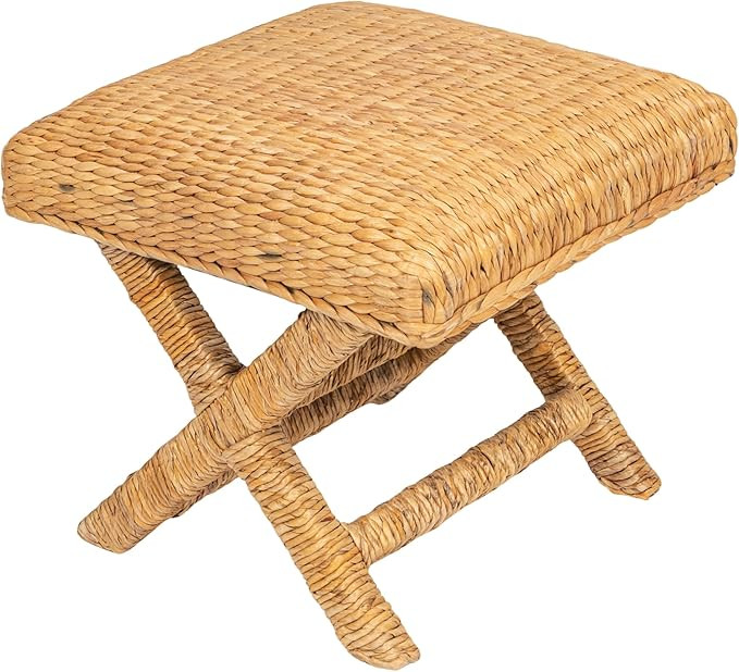 Creative Co-Op Wood & Woven Water Hyacinth Stool, Natural | Amazon (US)