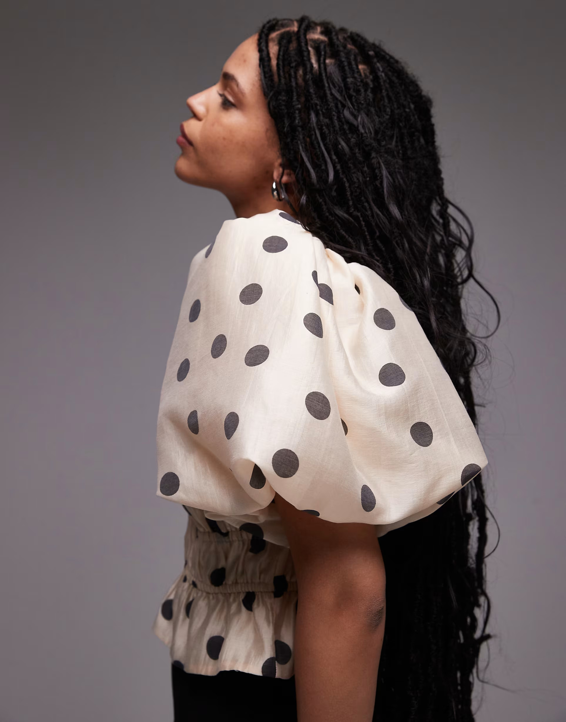 & Other Stories blouse with statement puff sleeves and cinch waist in spot print | ASOS (Global)