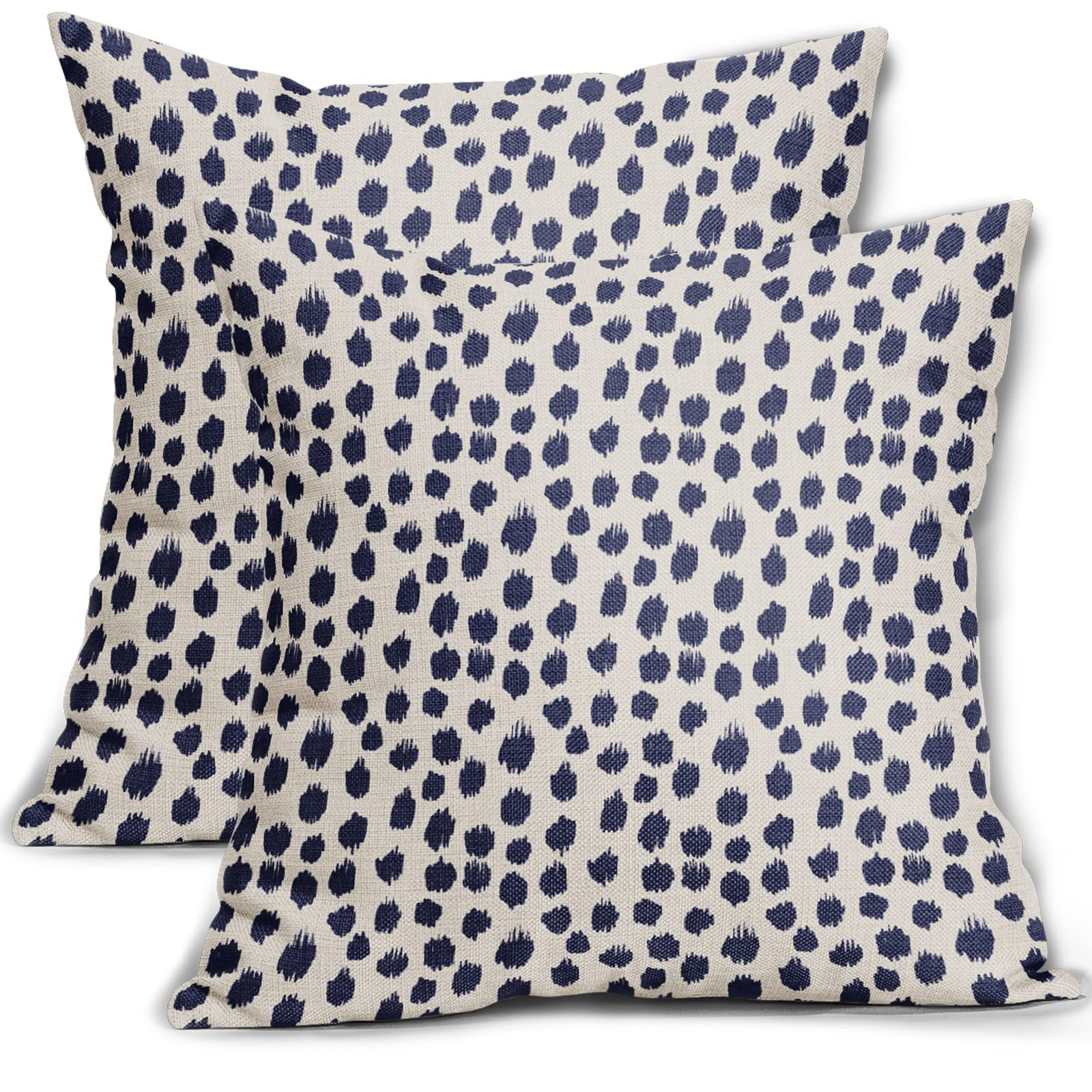 Navy Blue Cream Pillow Covers 18x18 Set of 2 Polka Dot Throw Pillows Outdoor Boho Design Brush St... | Amazon (US)