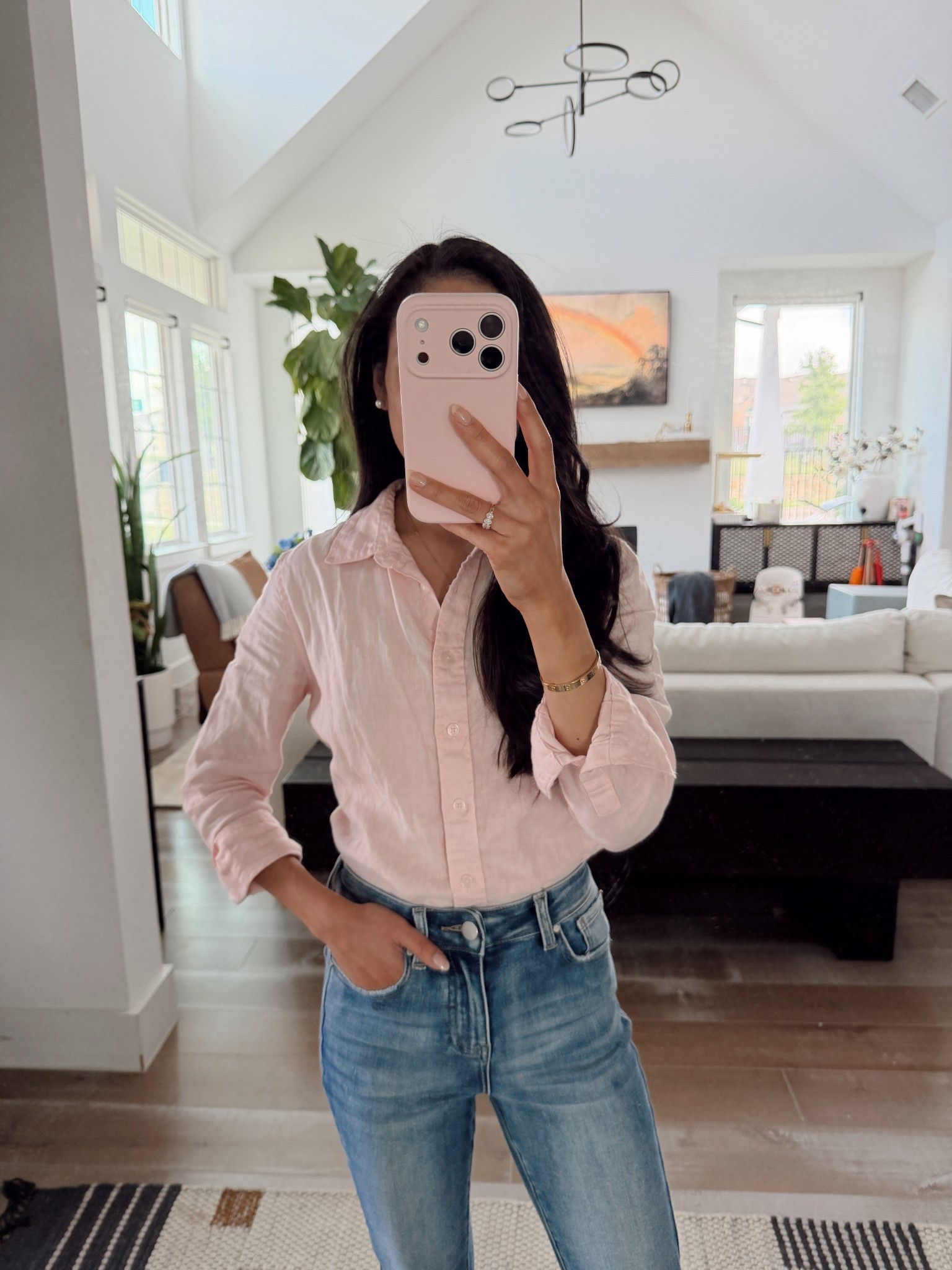 100% linen long sleeve shirt styled with medium wash jeans that I love! Perfect for spring and is nursing friendly because of easy access 

#LTKSeasonal #LTKootd