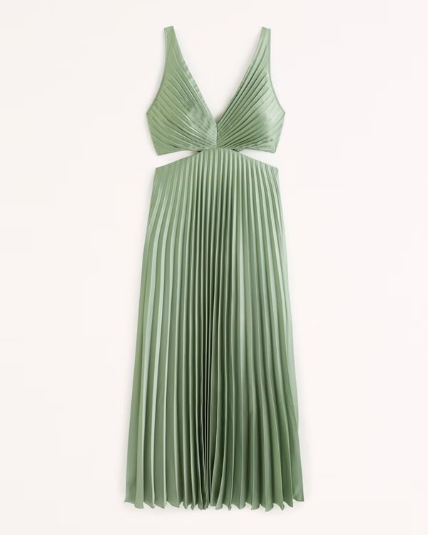 Women's Satin Pleated Cutout Maxi Dress | Women's Clearance | Abercrombie.com | Abercrombie & Fitch (US)